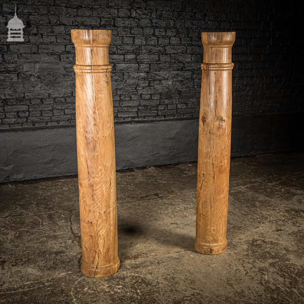 Pair of 19th C Oak Split Flanked Columns