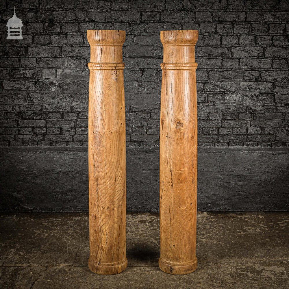 Pair of 19th C Oak Split Flanked Columns