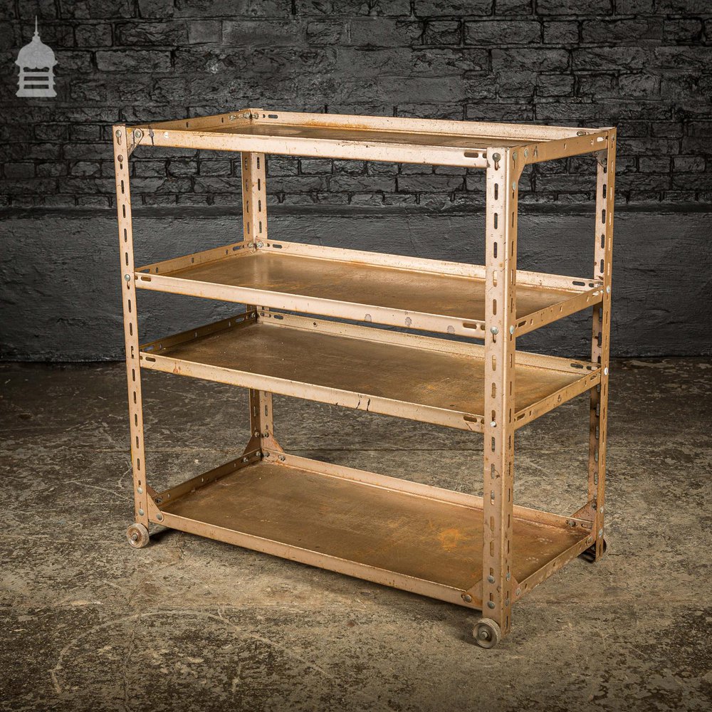 Golden Painted Metal Industrial Workshop Wheeled Trolley Shelf Unit