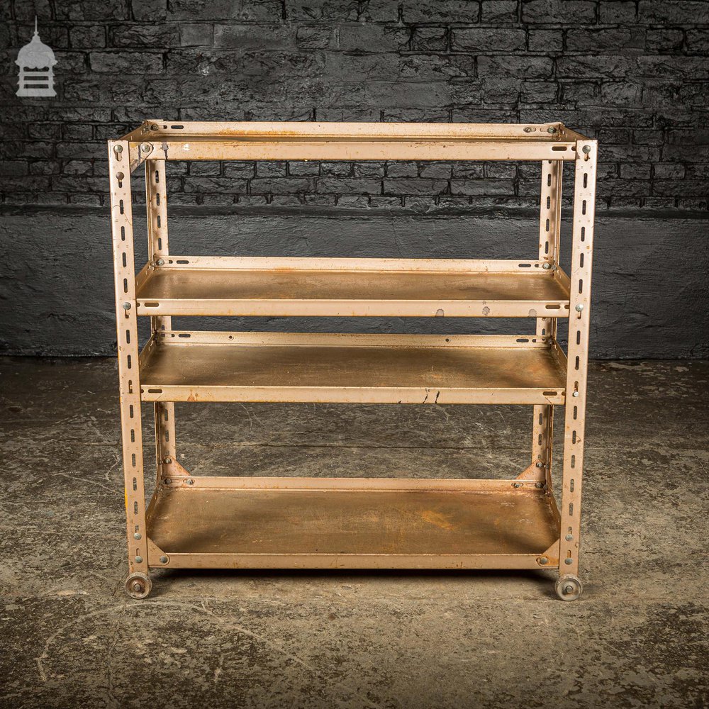 Golden Painted Metal Industrial Workshop Wheeled Trolley Shelf Unit