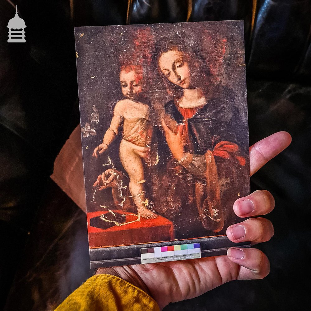 Unique Large Double Sided Postcard Print of the X-ray discovery of Ulisse Aldrovandi's lost 1593 painting of Antonietta Gonzalvus and the over-painting of Madonna and Child