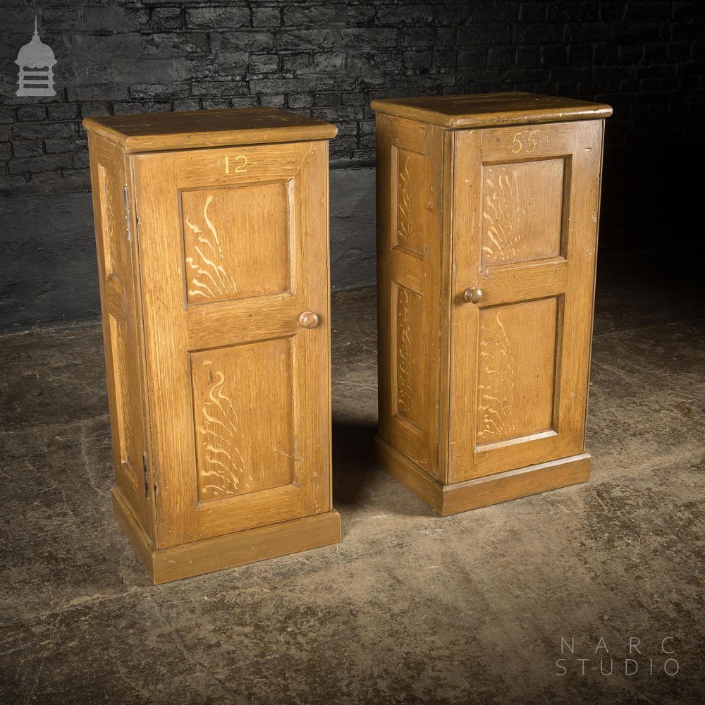 Pair of NARC Studio Scumble Glazed ‘Ebenezer Bedside Cabinets’ Built From Pew Components Dated 1868