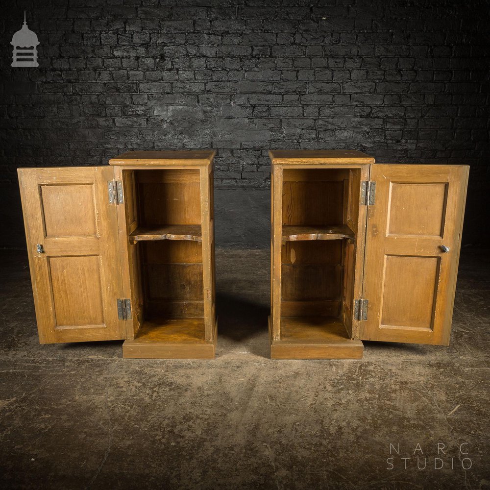 Pair of NARC Studio Scumble Glazed ‘Ebenezer Bedside Cabinets’ Built From Pew Components Dated 1868