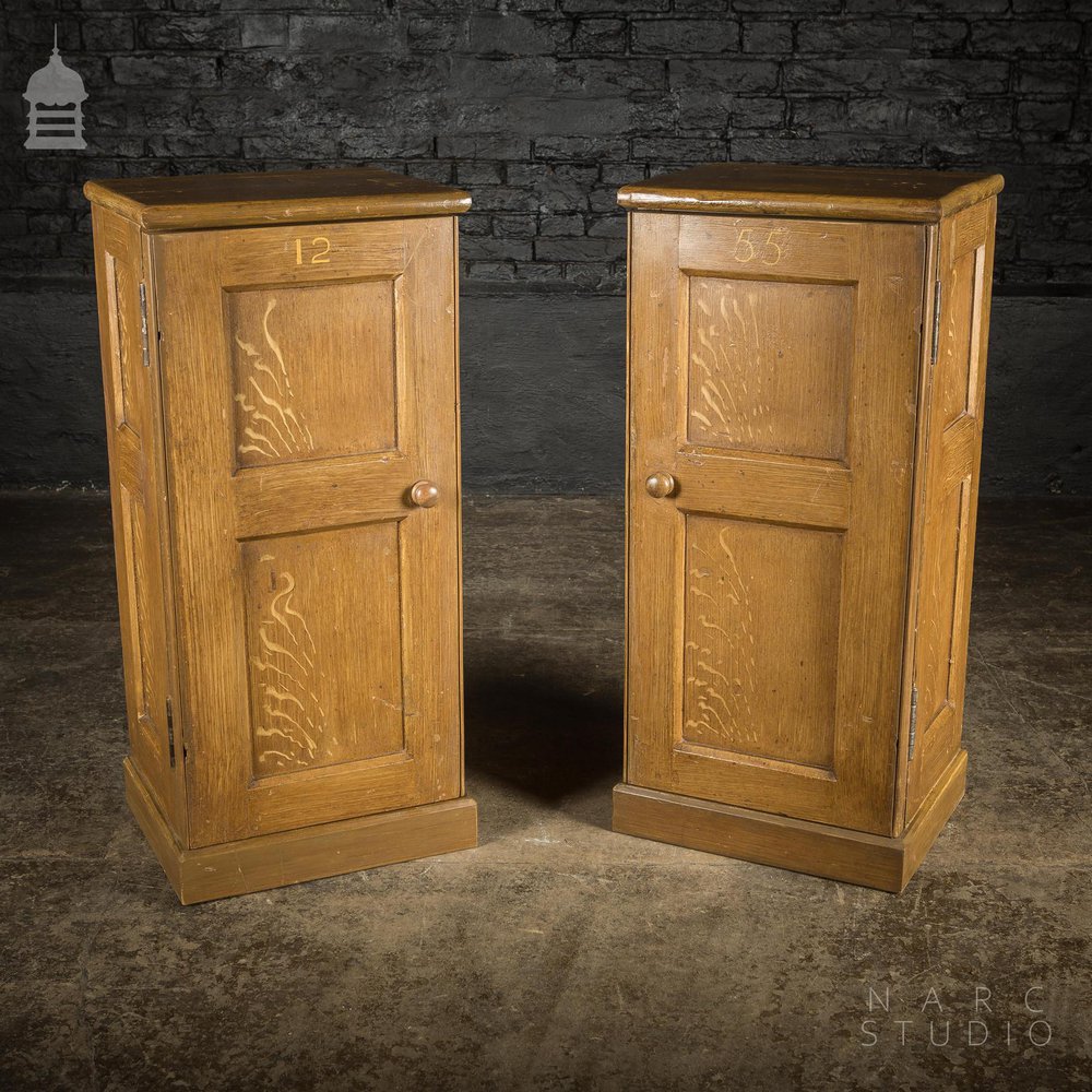 Pair of NARC Studio Scumble Glazed ‘Ebenezer Bedside Cabinets’ Built From Pew Components Dated 1868