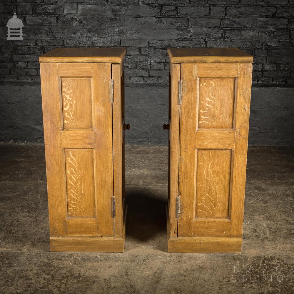 Pair of NARC Studio Scumble Glazed ‘Ebenezer Bedside Cabinets’ Built From Pew Components Dated 1868