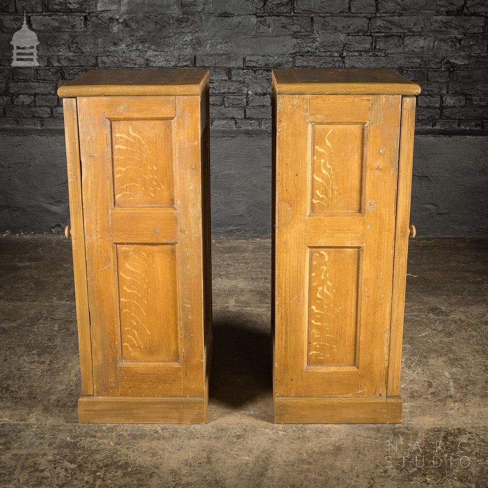 Pair of NARC Studio Scumble Glazed ‘Ebenezer Bedside Cabinets’ Built From Pew Components Dated 1868