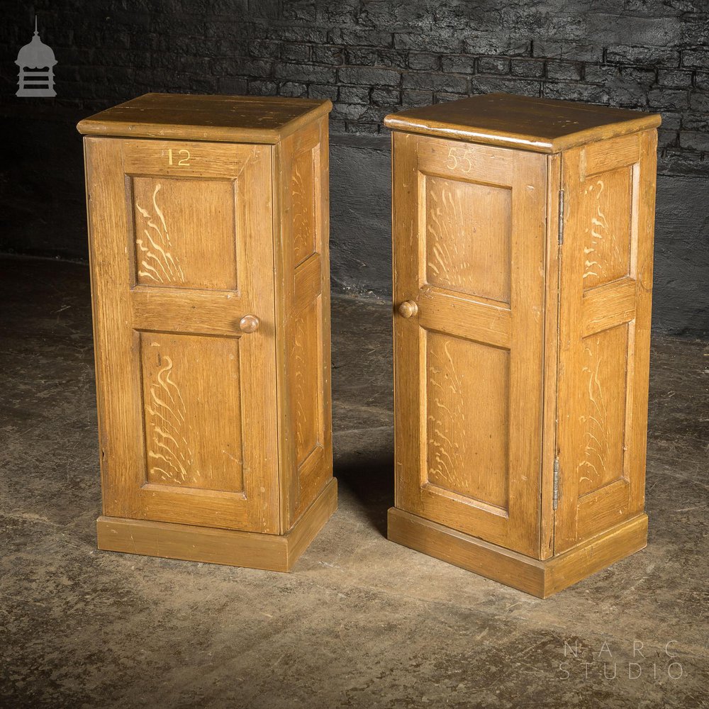 Pair of NARC Studio Scumble Glazed ‘Ebenezer Bedside Cabinets’ Built From Pew Components Dated 1868