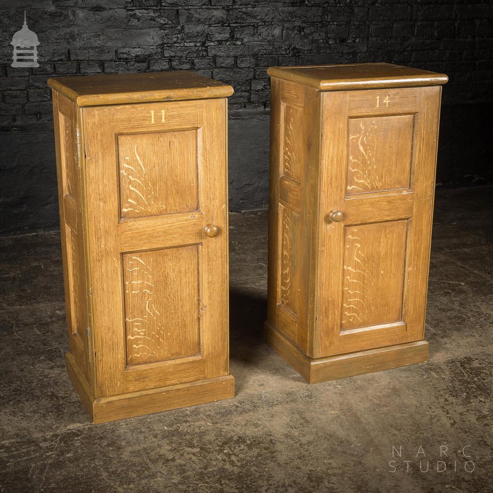 Pair of NARC Studio Scumble Glazed ‘Ebenezer Bedside Cabinets’ Built From Pew Components Dated 1868