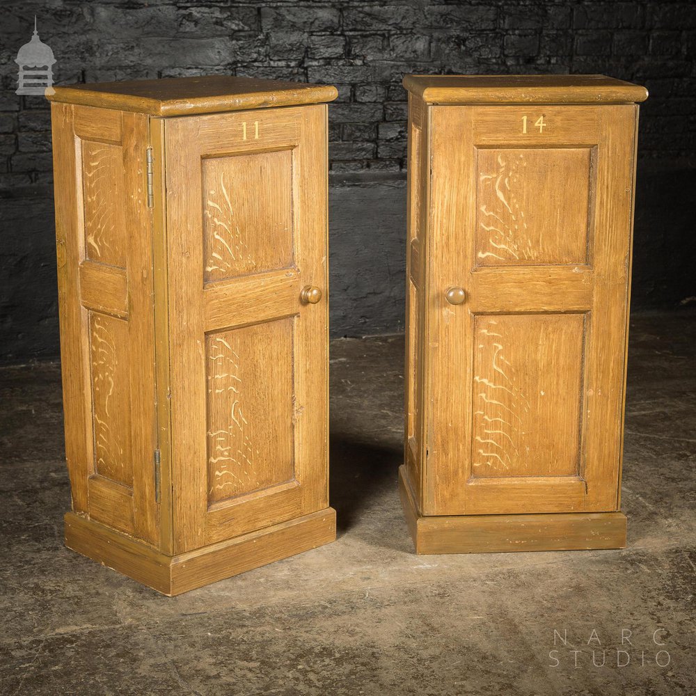 Pair of NARC Studio Scumble Glazed ‘Ebenezer Bedside Cabinets’ Built From Pew Components Dated 1868