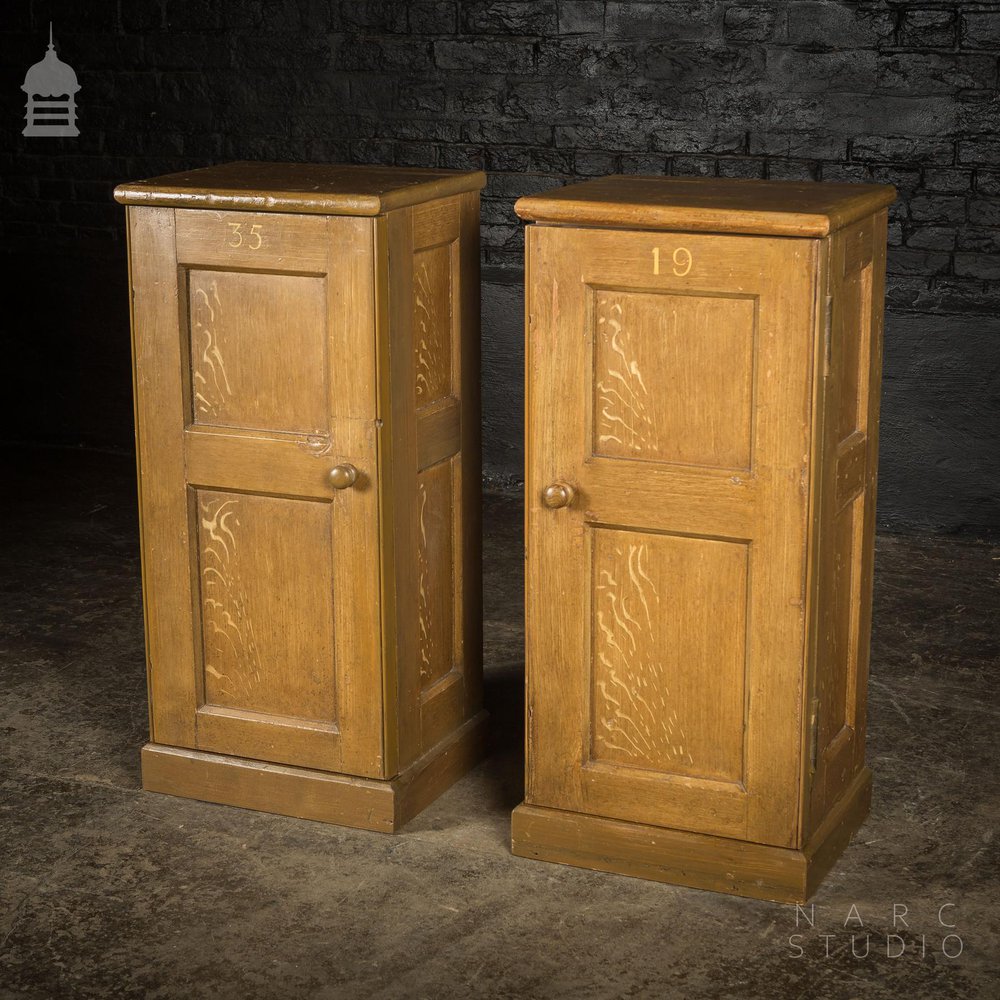 Pair of NARC Studio Scumble Glazed ‘Ebenezer Bedside Cabinets’ Built From Pew Components Dated 1868