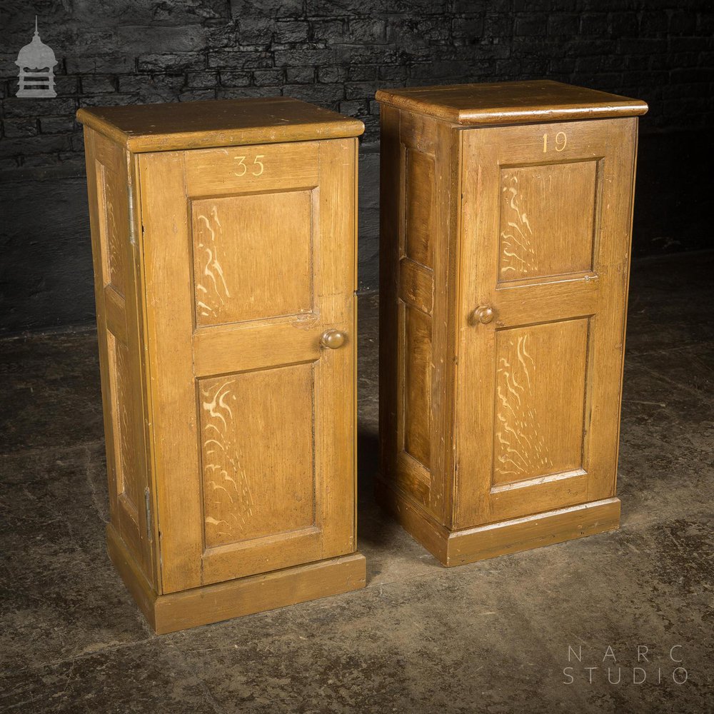 Pair of NARC Studio Scumble Glazed ‘Ebenezer Bedside Cabinets’ Built From Pew Components Dated 1868