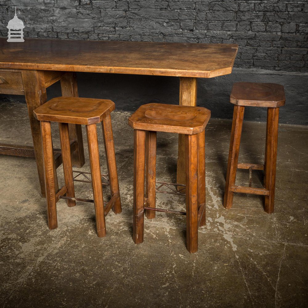 Large 1920’s Oak Sideboard Table with Later Breakfast Bar and 3 Stools