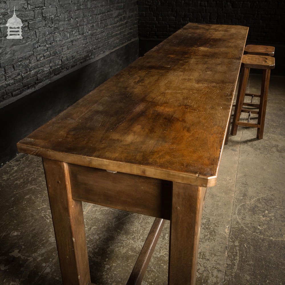 Large 1920’s Oak Sideboard Table with Later Breakfast Bar and 3 Stools