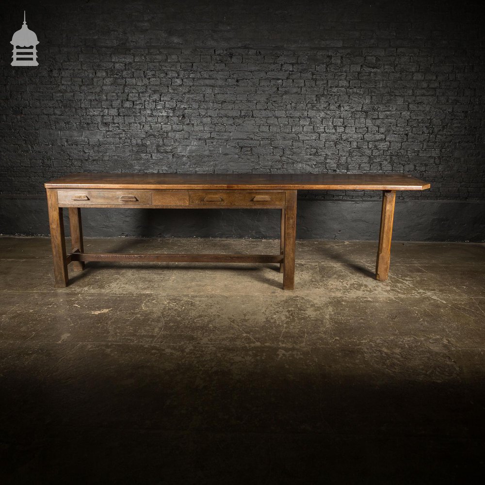 Large 1920’s Oak Sideboard Table with Later Breakfast Bar and 3 Stools