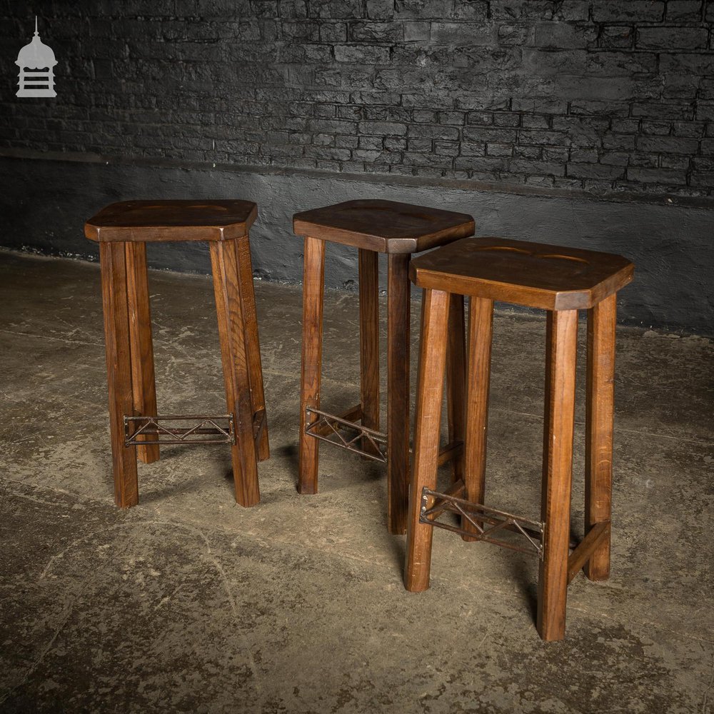 Large 1920’s Oak Sideboard Table with Later Breakfast Bar and 3 Stools