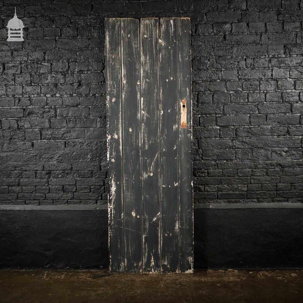 19th C Black Painted V Grove Pine Ledged and Braced Internal Cottage Door