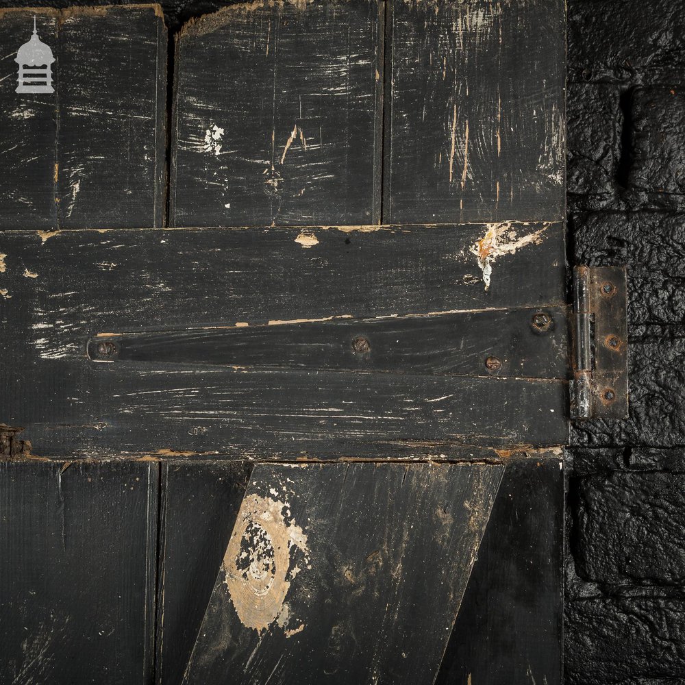 19th C Black Painted V Grove Pine Ledged and Braced Internal Cottage Door