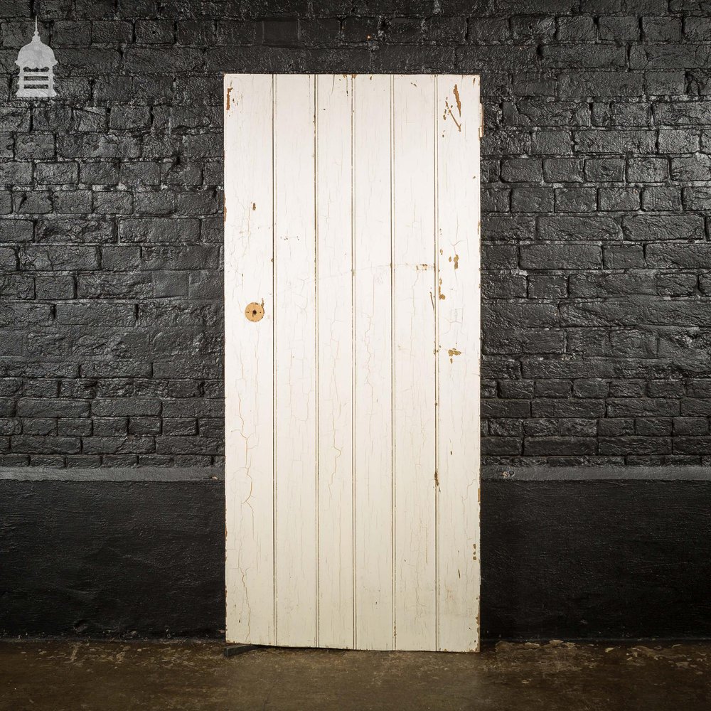 Georgian White Painted Pine Beadboard Ledged and Braced Internal Cottage Door