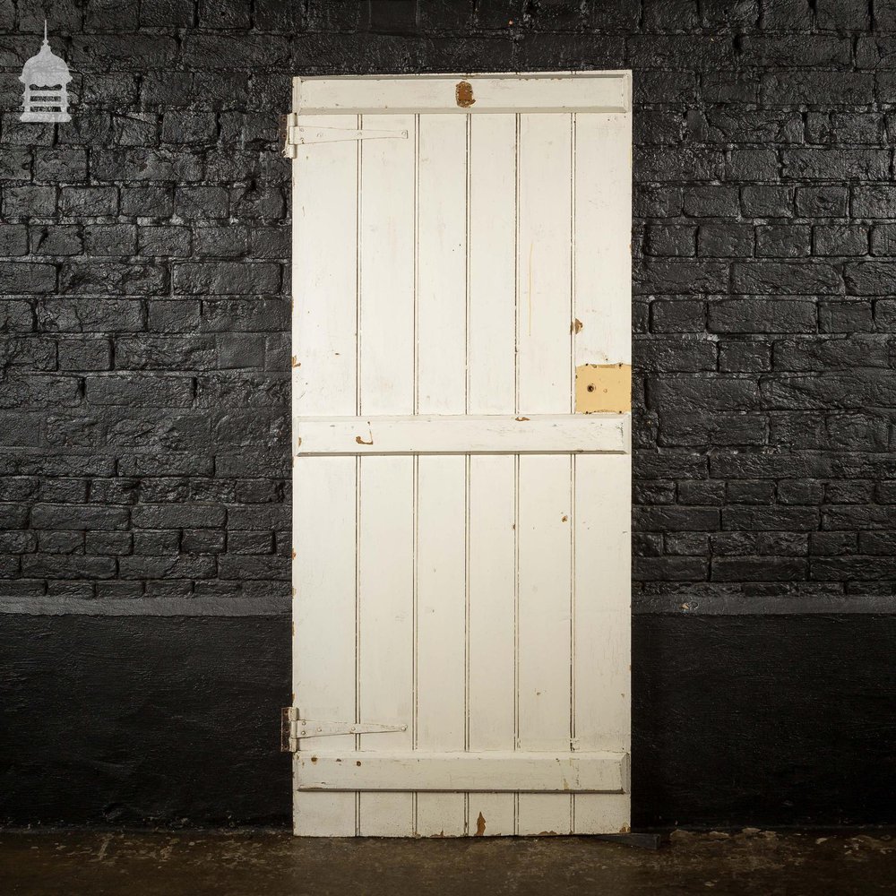 Georgian White Painted Pine Beadboard Ledged and Braced Internal Cottage Door