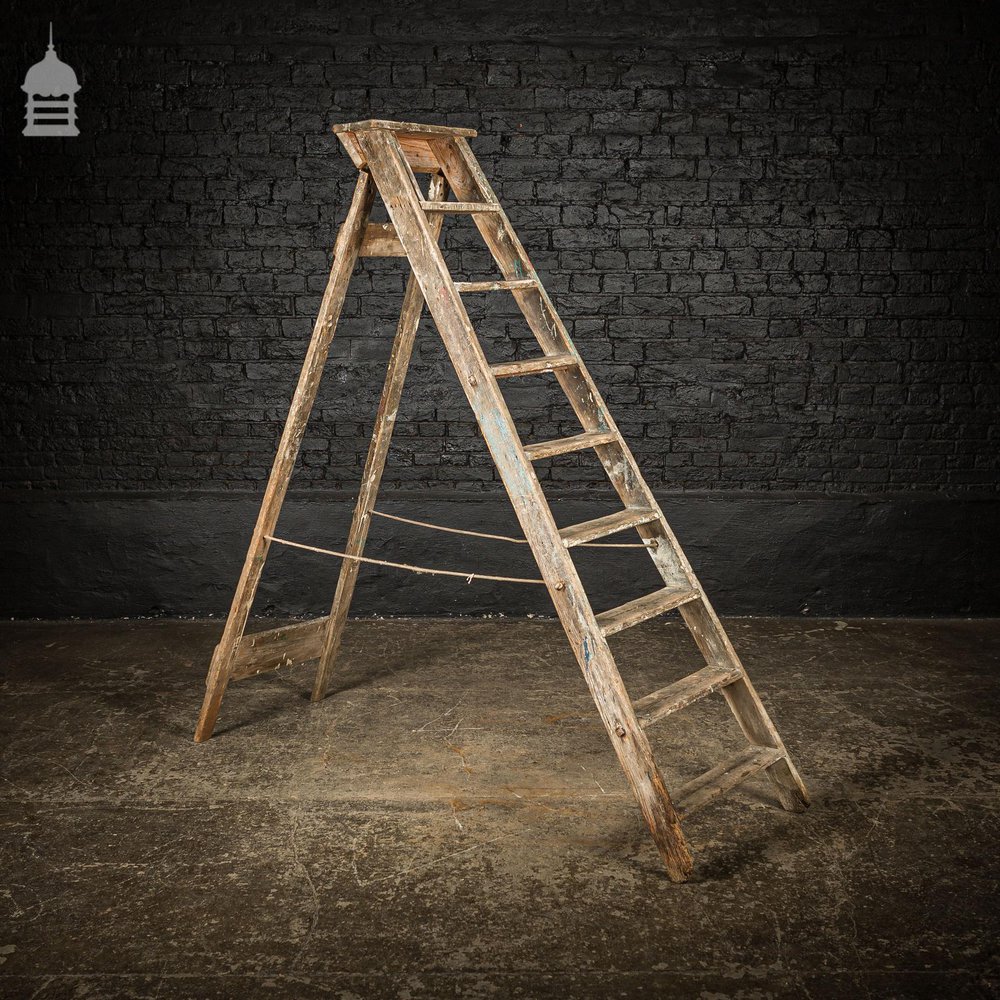 Vintage Pine 'A-Steps' Step Ladder with 9 Treads