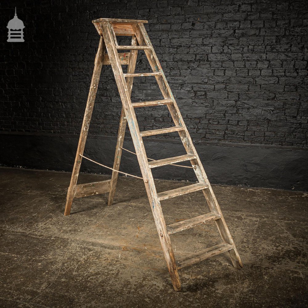 Vintage Pine 'A-Steps' Step Ladder with 9 Treads