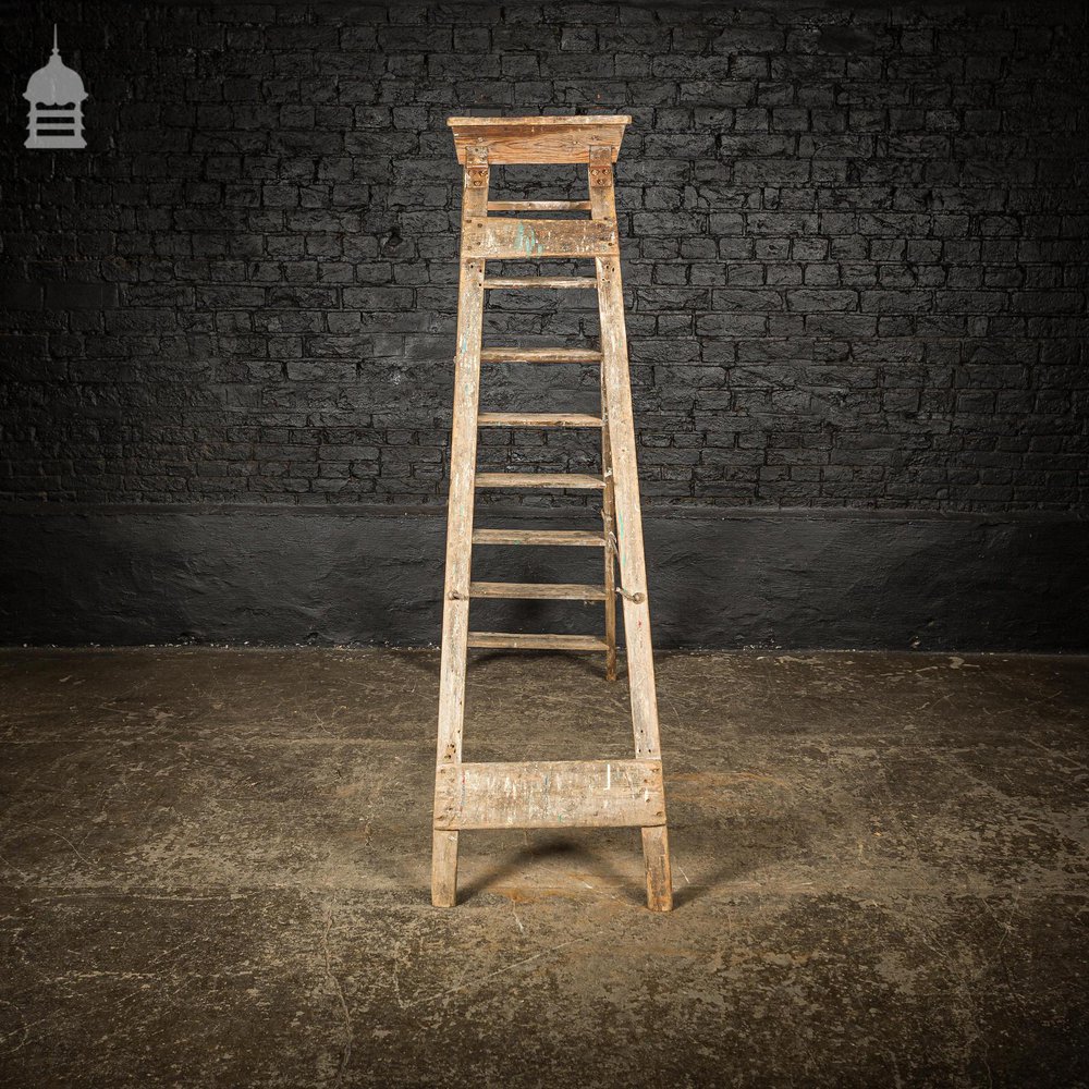 Vintage Pine 'A-Steps' Step Ladder with 9 Treads