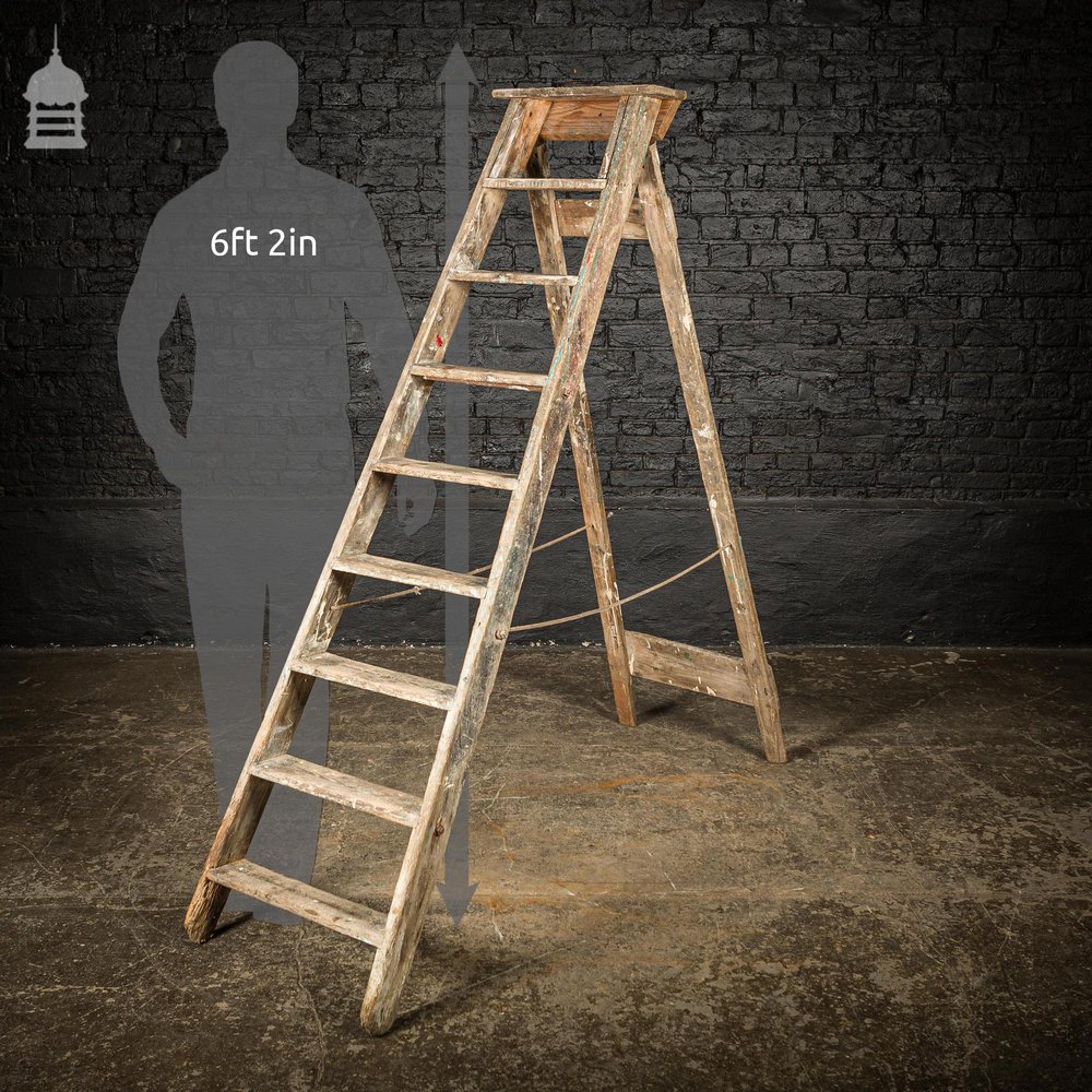 Vintage Pine 'A-Steps' Step Ladder with 9 Treads