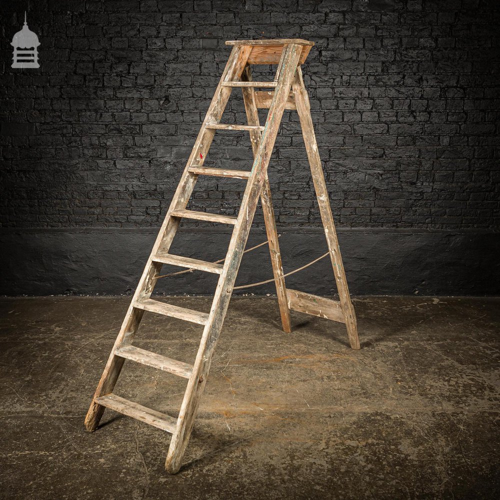 Vintage Pine 'A-Steps' Step Ladder with 9 Treads