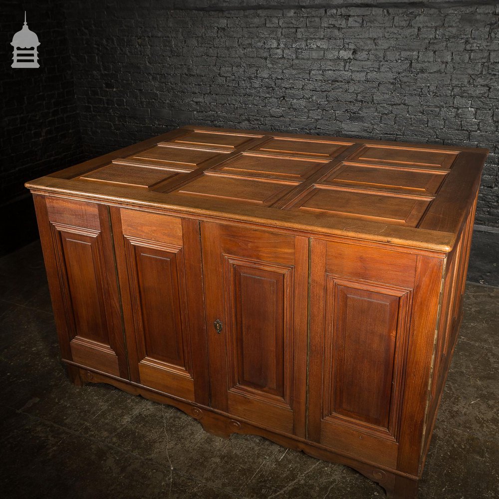 19th C Large Scale Teak Ecclesiastical Vestment Drawers Featuring Raised Moulded Panels On All Sides