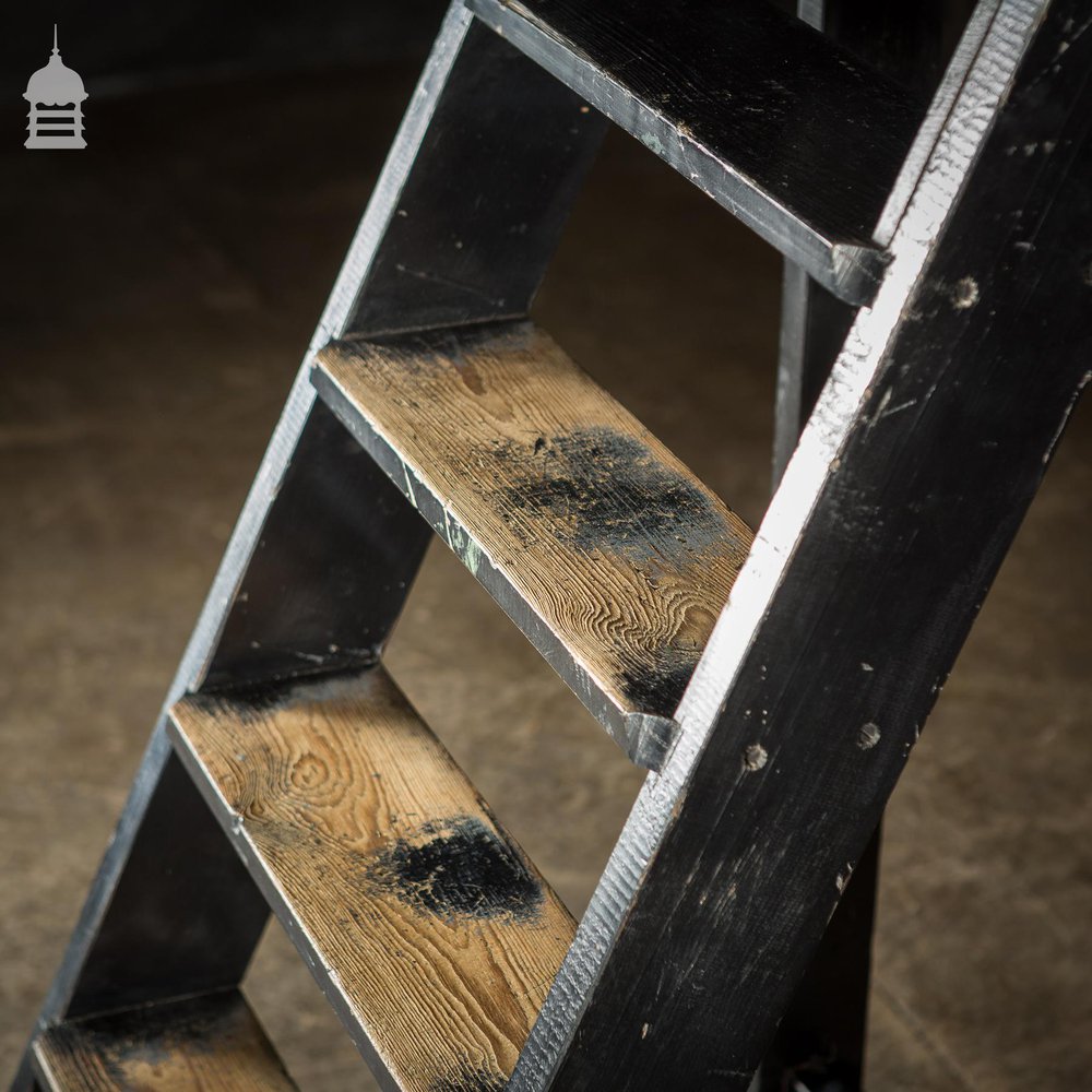 Industrial Workshop 6 Tread Steps With Original Worn Black Paint Finish